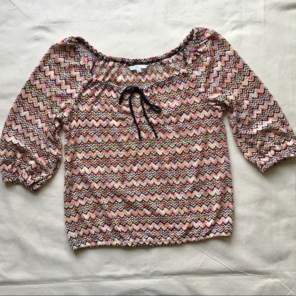 Trina Turk Rainbow Print  Popcorn Knit Blouse LRG